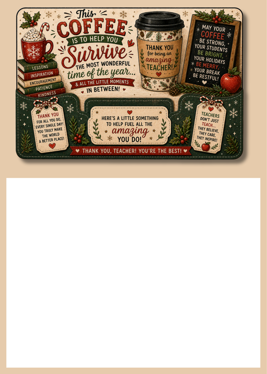 Gift Book Insert Christmas Teacher Coffee