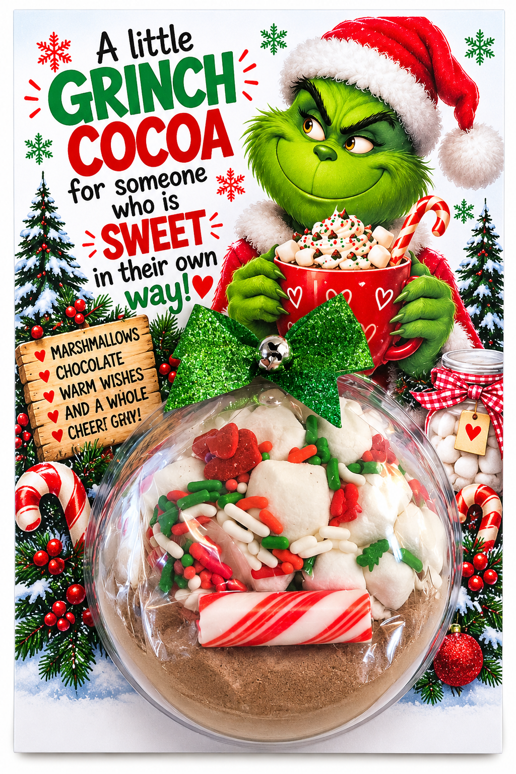 Grinch Christmas Card with Cocoa Ornament