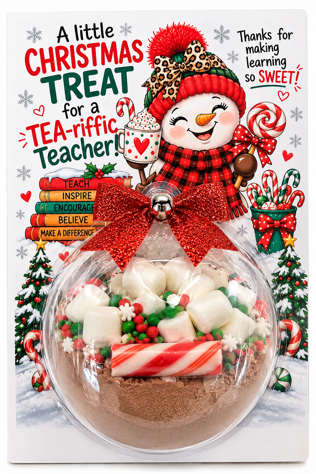 Teacher Christmas Card with Ornament Cocoa