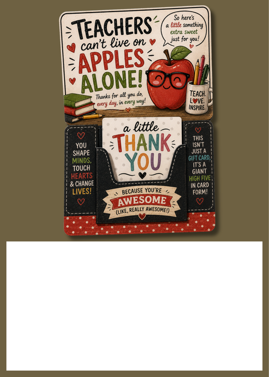 Gift Book Insert Teacher Can't Live On Apples Alone