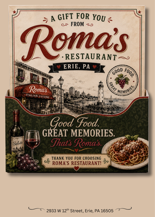 Gift Book Insert Erie Roma's